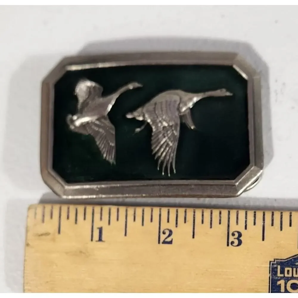 Vintage Great American Buckle Co. Flying Geese Belt Buckle 1976 Green Hunting
